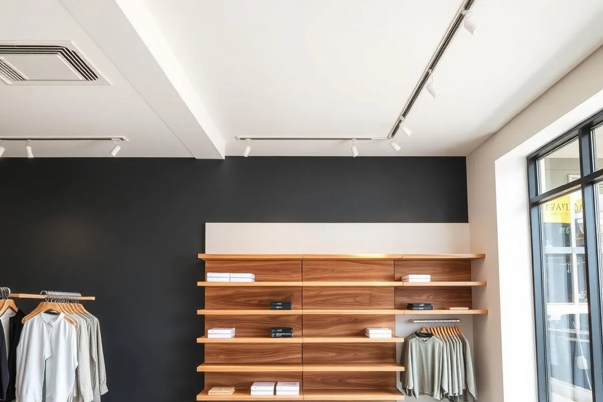 Retail interior with a freshly painted feature wall